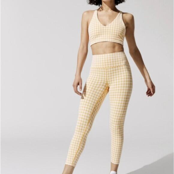 Carbon38 Yellow Houndstooth Jacquard 7/8 Leggings | Size L - Picture 1 of 5